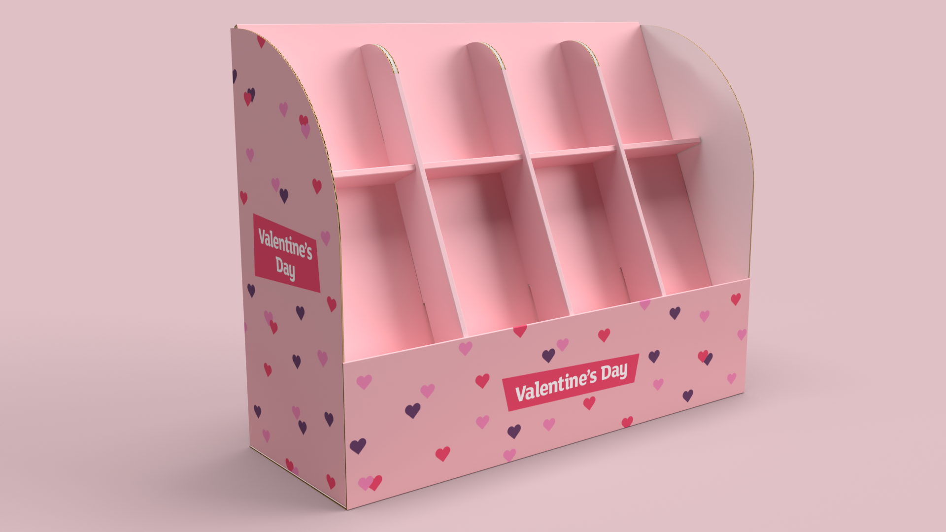 Valentines day artwork on a counter display unit